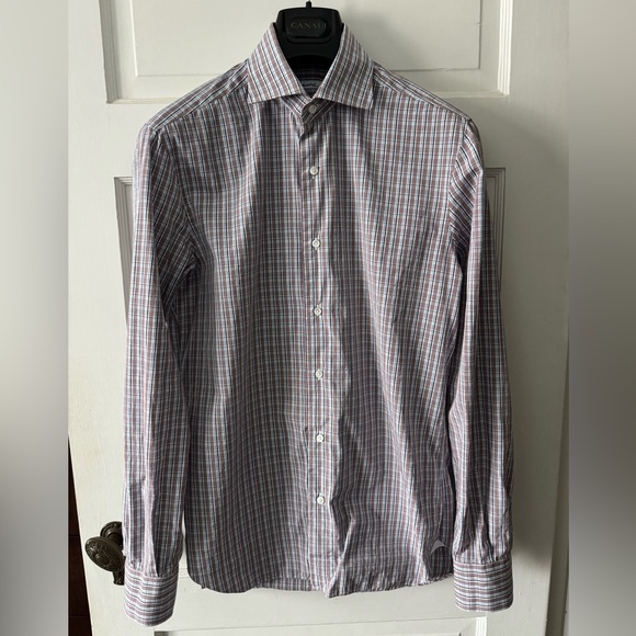 Mattabisch Napoli - Men's Brown Blue White Plaid Shirt (15.75, 40) - Picture 2 of 10